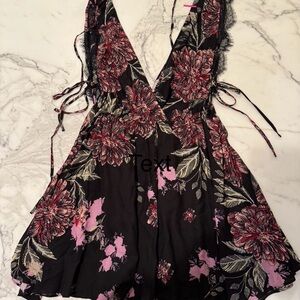 Free People Black and Pink Floral Dress